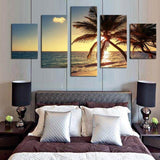 Sunset-Beach-Coconut-Tree-Gather-Canvas-Wall-Art